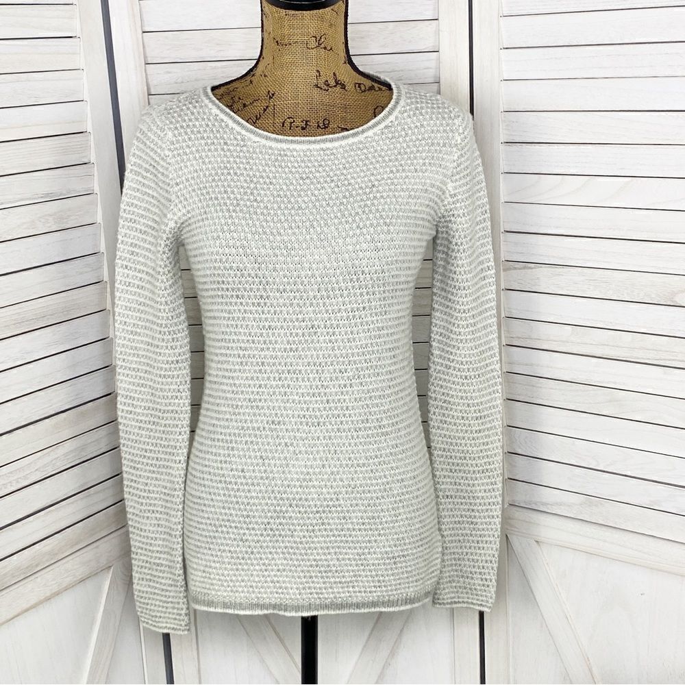 J. Crew Factory Marled Waffle Knit Wool Blend Pullover Sweater Cream Gray XXS‎